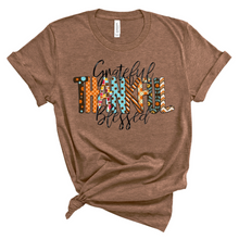 Load image into Gallery viewer, Grateful Thankful Blessed Lettering Graphic Tee
