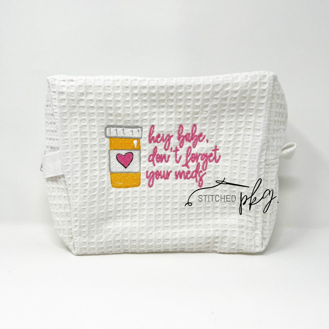 Embroidered Pill Bottle Medicine Bag (Pink)