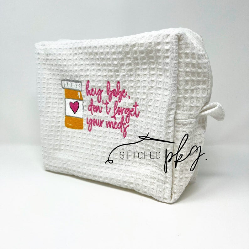 Embroidered Pill Bottle Medicine Bag (Pink)