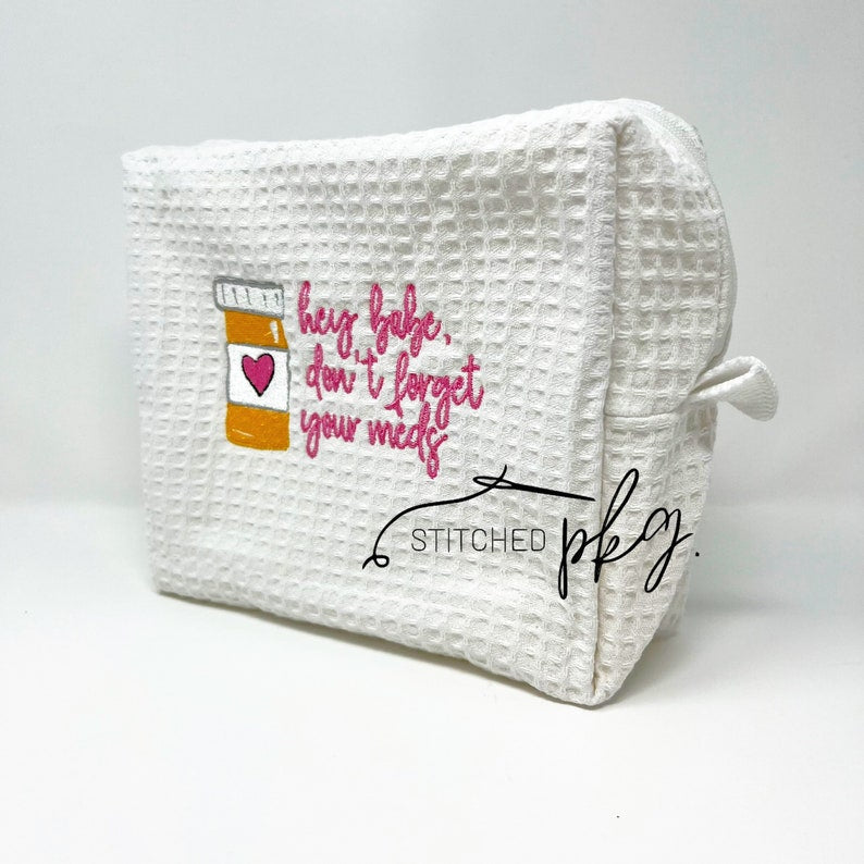 Embroidered Pill Bottle Medicine Bag (Pink)