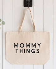 Load image into Gallery viewer, MOMMY THINGS Canvas Tote - Made in USA - Black - xl size - Tote Bag - Mom Life - Bag - Carryall Tote - Cotton - Shoulder Straps
