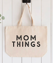 Load image into Gallery viewer, MOM THINGS Canvas Tote - Made in USA - Black - xl size - Tote Bag - Mom Life - Bag - Carryall Tote - Cotton - Shoulder Straps
