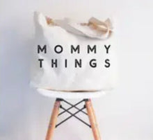 Load image into Gallery viewer, MOMMY THINGS Canvas Tote - Made in USA - Black - xl size - Tote Bag - Mom Life - Bag - Carryall Tote - Cotton - Shoulder Straps
