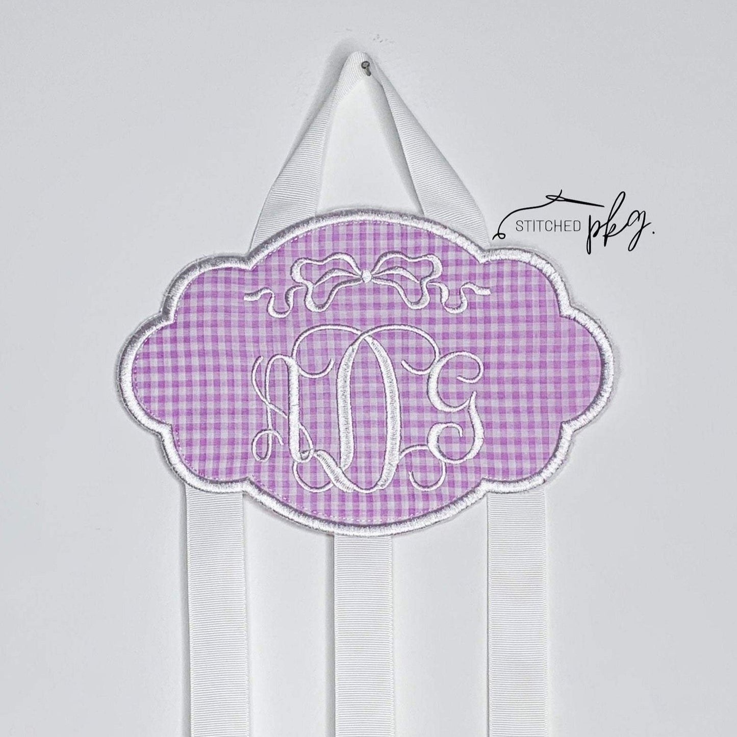 Gingham Script Monogram Bow Holder