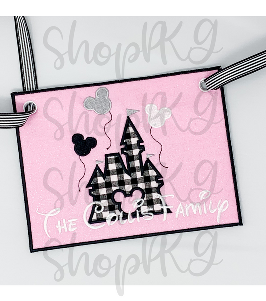 Pink Sparkly Mouse Castle Stroller Spotter Tag