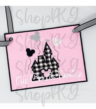 Load image into Gallery viewer, Pink Sparkly Mouse Castle Stroller Spotter Tag
