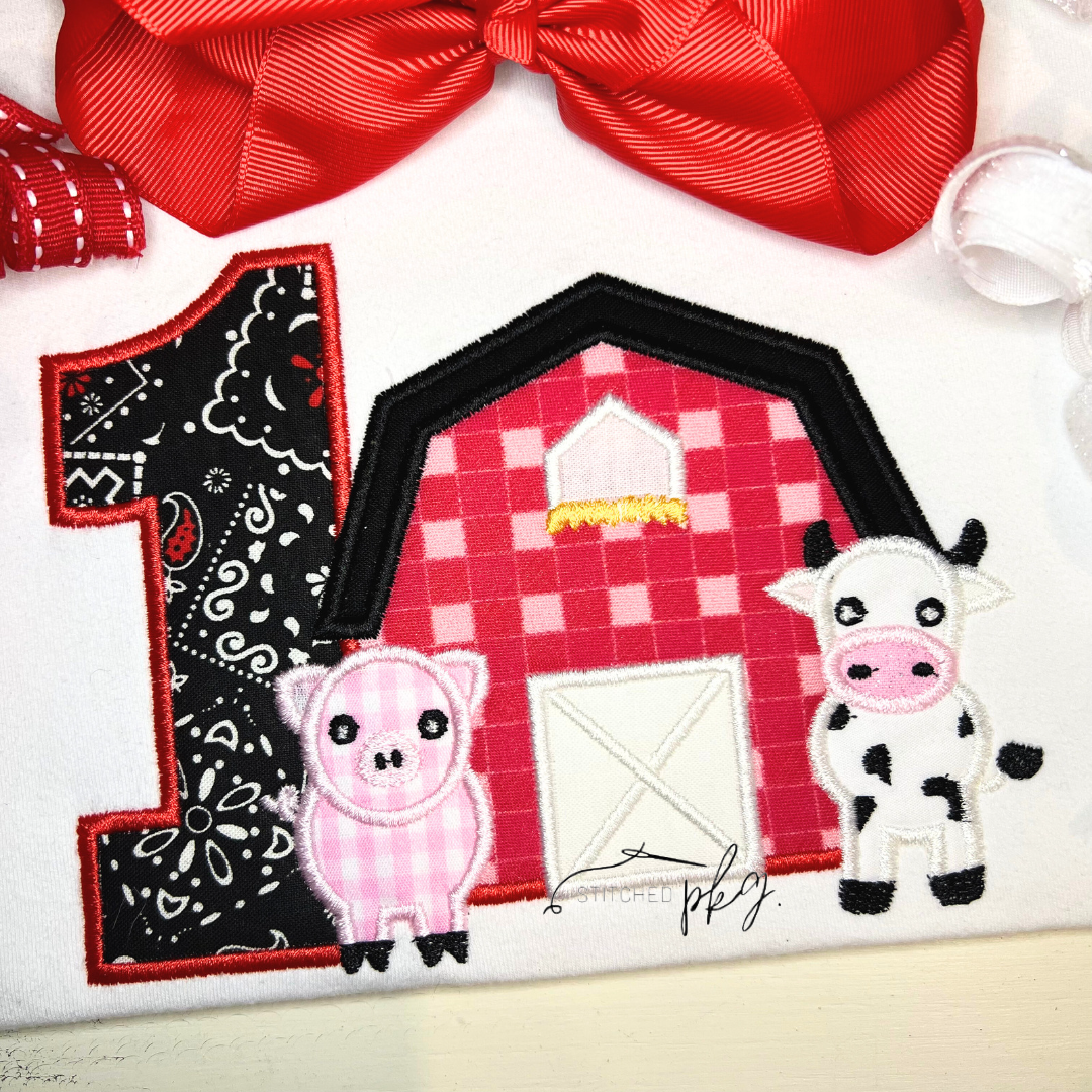 Farm Animal Barn Birthday Applique